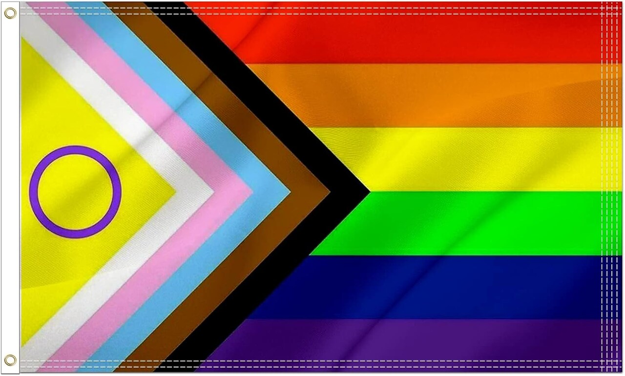 New Intersex Progress Pride Flag 3x5 ft- LGBTQ Rainbow Inclusive Intersexual Bisexual Flags Banner Fade Resistant for Indoor Outdoor